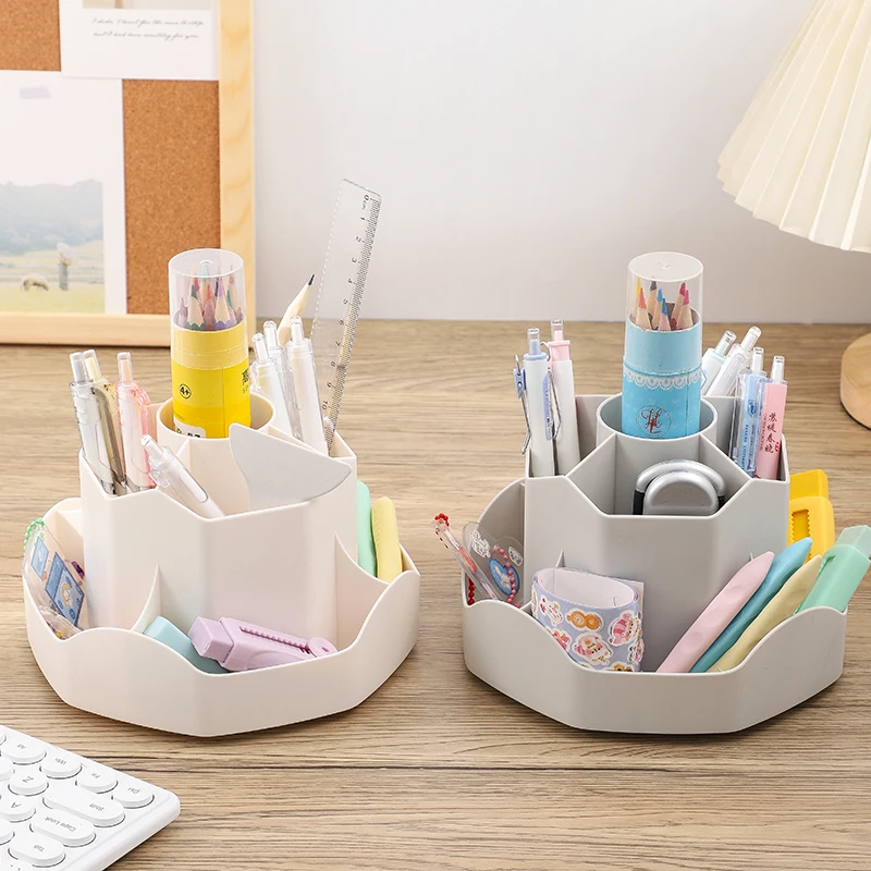 Large Capacity Plastic Rotating Pen Holder Storage Box Office Student Desktop Stationery Storage Light Luxury