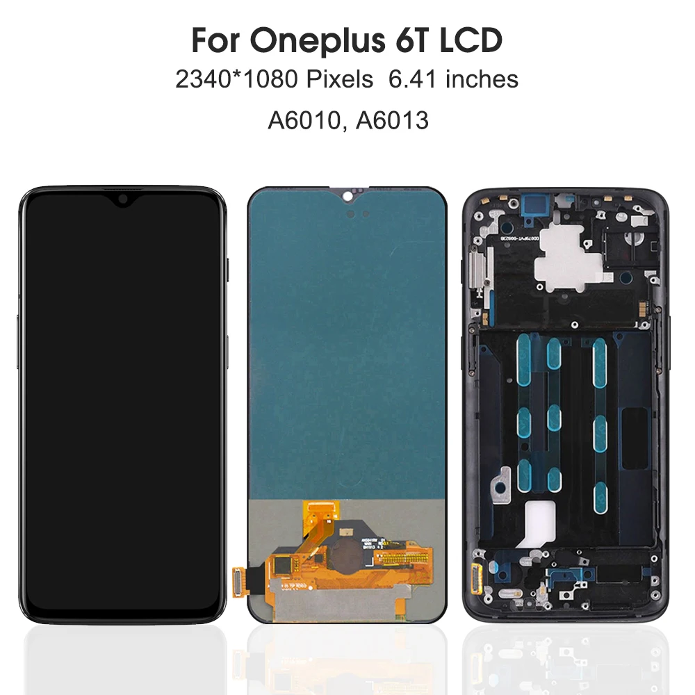 For OnePlus 6T 6.41''For AMOLED 1+6T A6010 A6013 LCD Display Touch Screen Digitizer Assembly Replacement