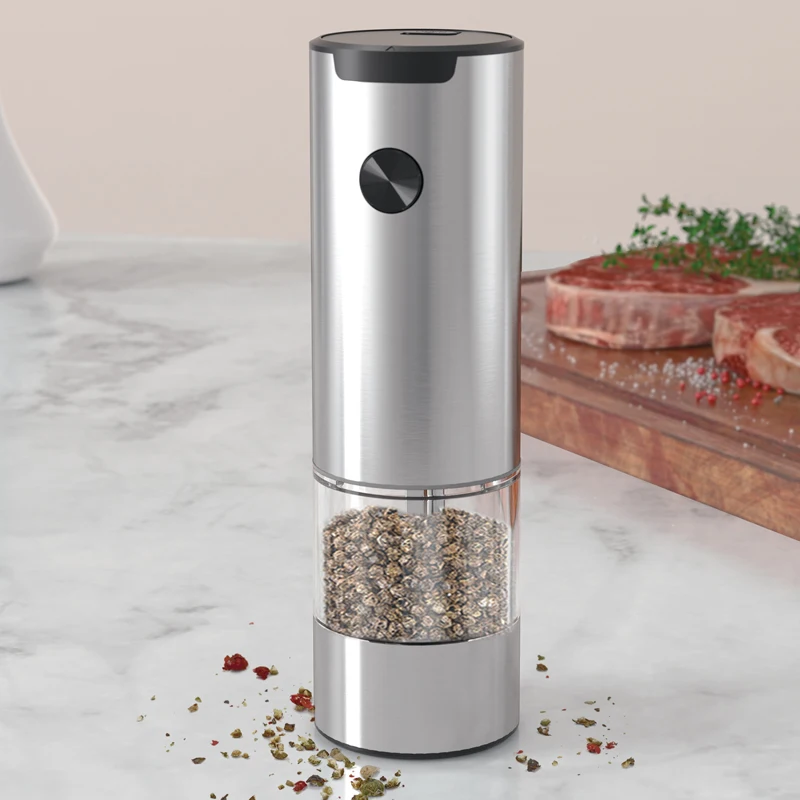 

Electric Pepper Grinder Spice Grinders Automatic Salt Mill Adjustable Roughness Silver Stainless Steel Battery Powered Kitchen