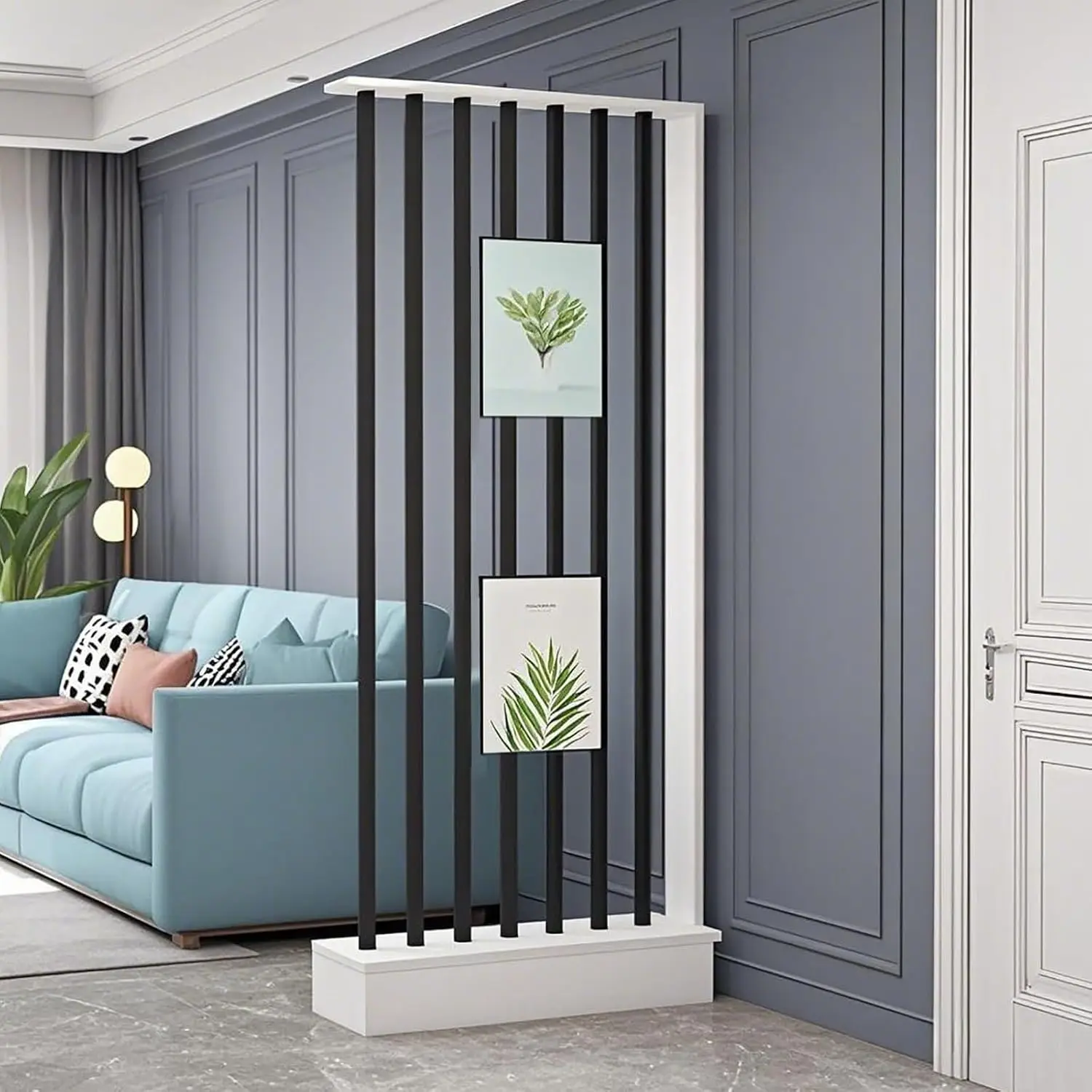 Wood Room Divider Freestanding Privacy Screen Multifunctional Partition Eco-Friendly Boards Home Office Decoration Black White 6