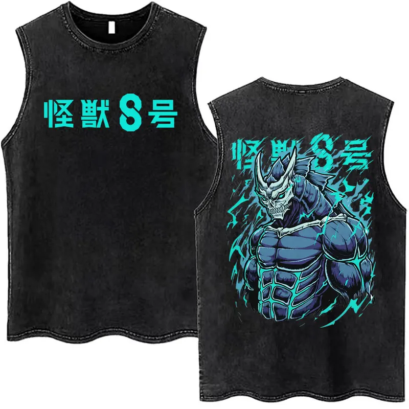 

Модный винтажный потертый жилет Kaiju No 8, Harajuku с принтом и графическим принтом, негабаритный поп-кежуал, классические майки высокого качества Y2K, мужские летние