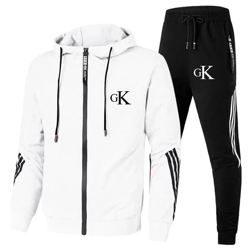 2024 new men\'s zipper hoodie set football uniform zipper hoodie jacket + trousers tracksuit casual sports 2 sets