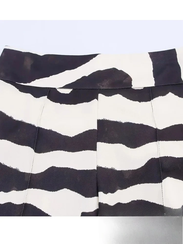 KONDALA Office Lady Stampa Abito con scollo a V Tasche con bottone singolo Giacca allentata Pantaloni con cerniera allentata Nuova moda 2025 Set femminili autunnali
