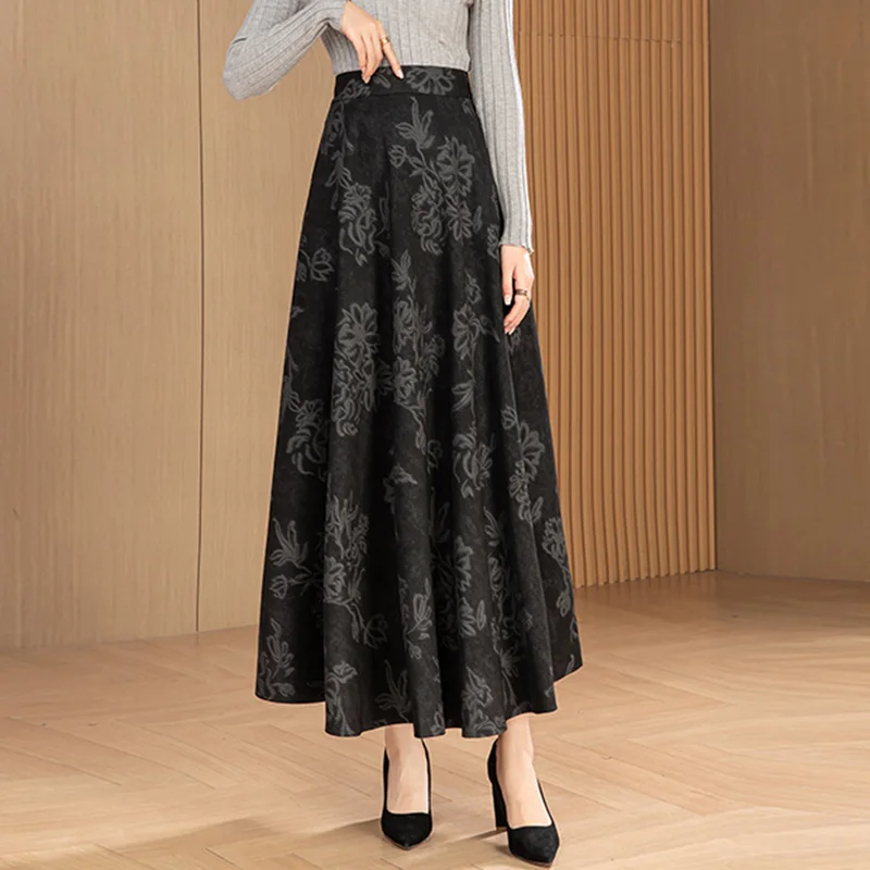 신상 여성 빈티지 플로럴 롱 스커트 가을 패션 하이웨이스트 A라인 캐주얼 프린트 스커트 우아 심플함 데일리 스커트 여성