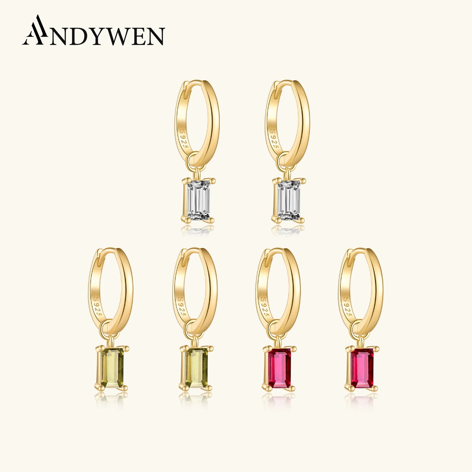ANDYWEN 925 Sterling Silver Gold Zircon CZ Drop Earring Piercing Crystal Charm Rock Punk 2023, kobiety, piękna biżuteria na prezent
