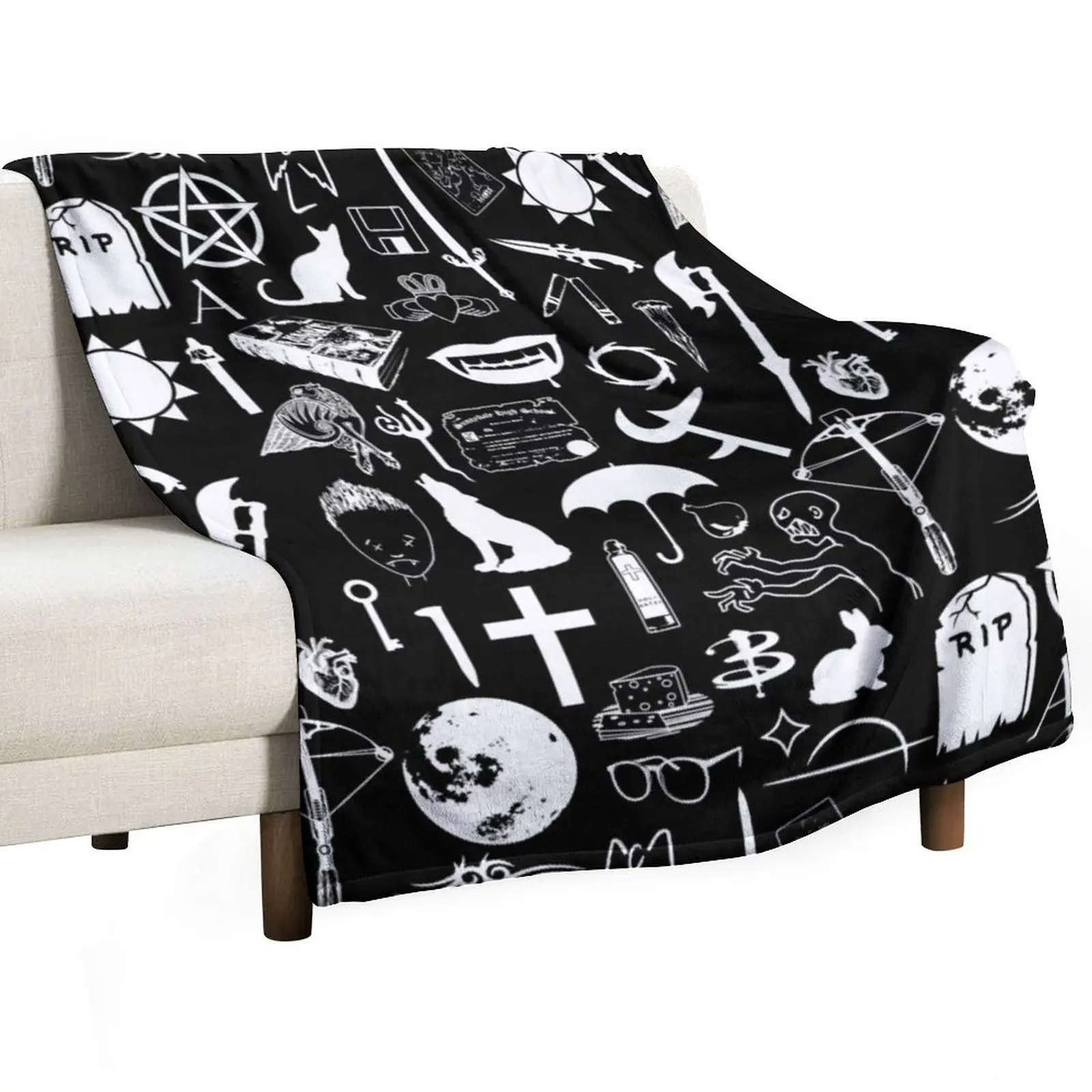 Buffy Symbology, White Throw Blanket Fashion Sofas Single Tourist Luxury Thicken Blankets