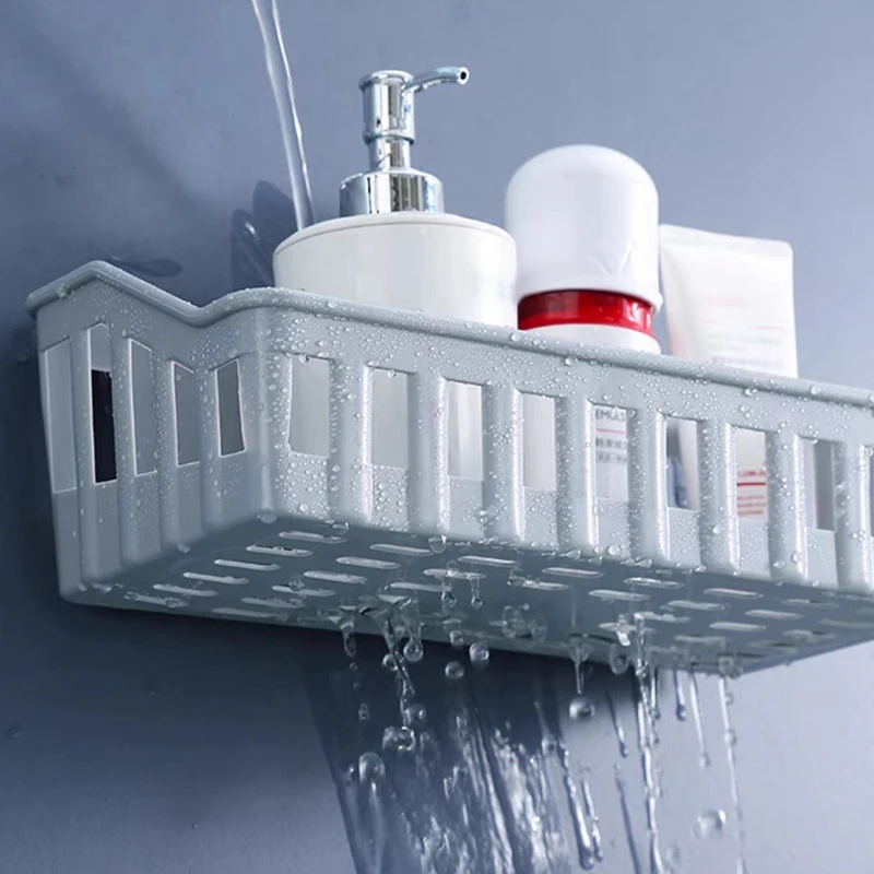Neues selbstklebendes Badezimmerregal mit Haken, Küchen- und Heimdekoration, Eckregal für die Dusche, Aufbewahrungsregal-Zubehör