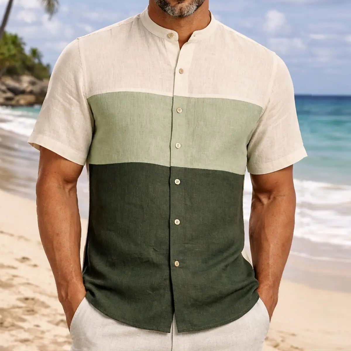 Men's Minimalist Color Block Short Sleeve Shirt Modern Summer Style for Daily Wear Seaside Vacation and Casual Social Events