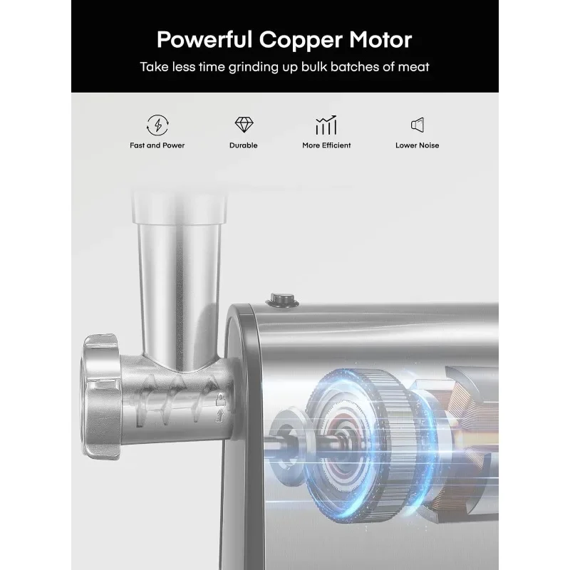 Vleesmolen Elektrisch, Roestvrij Staal, Housnat 3 In 1 Vleesmolen Zwaar Met 2 Messen En 3 Platen, Worstvuller Buis