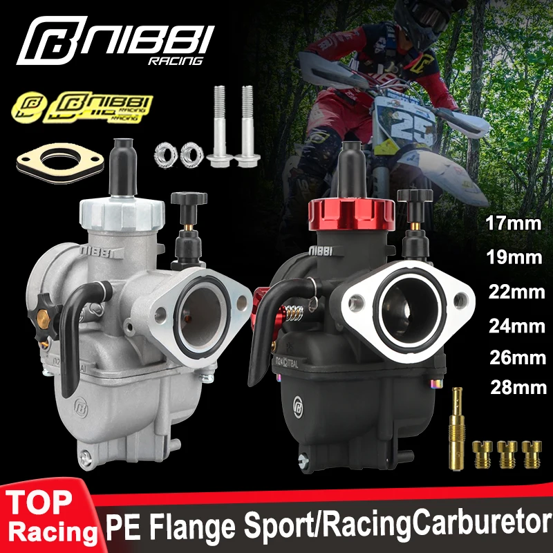 NIBBI 2T 4T Motorcycle Carburetor PE17 19 22 24 26 28mm Flange Carburetor With Jets For GY6 YAMAHA Honda ATV 50cc-350cc Engine