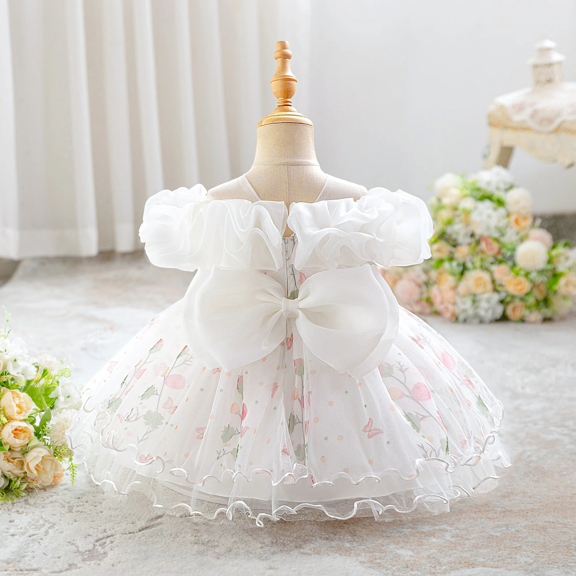 Summer Baptism Party Baby Girls Dresses Toddler Tulle 1st Birthday Prom Dress Girl Elegant Wedding Bridesmaids Evening Costumes