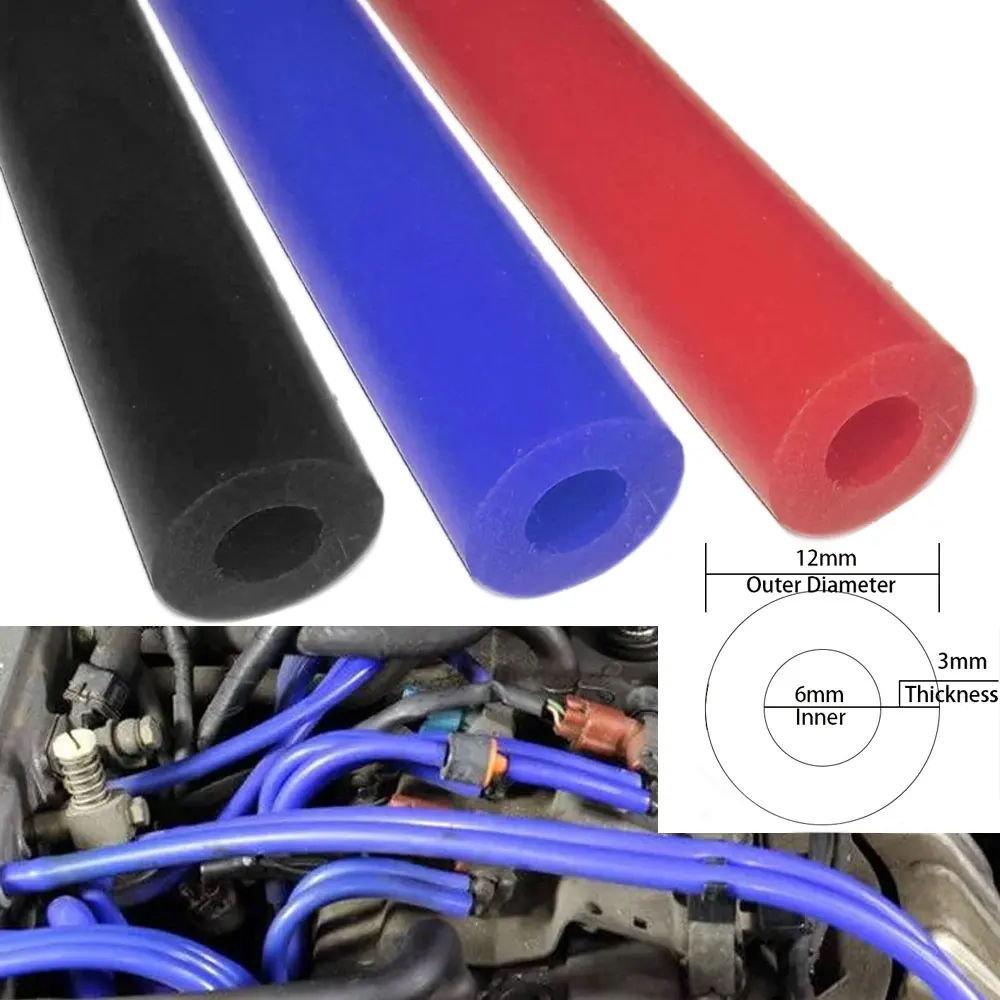 6x12mm Inner Diameter 3mm Thickness 3mm Blue Red Black Car Vacuum Silicone Hose Universal Racing Line Pipe Tube 1/2/3/5/10meters