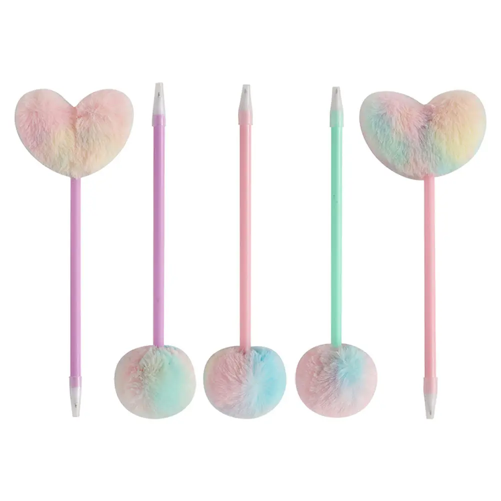 

Набор из 5 шариковых ручек с помпонами в форме сердца, декоративные милые ручки для письма, портативные, для студентов, подарки на день рождения, креативные ручки для подписи