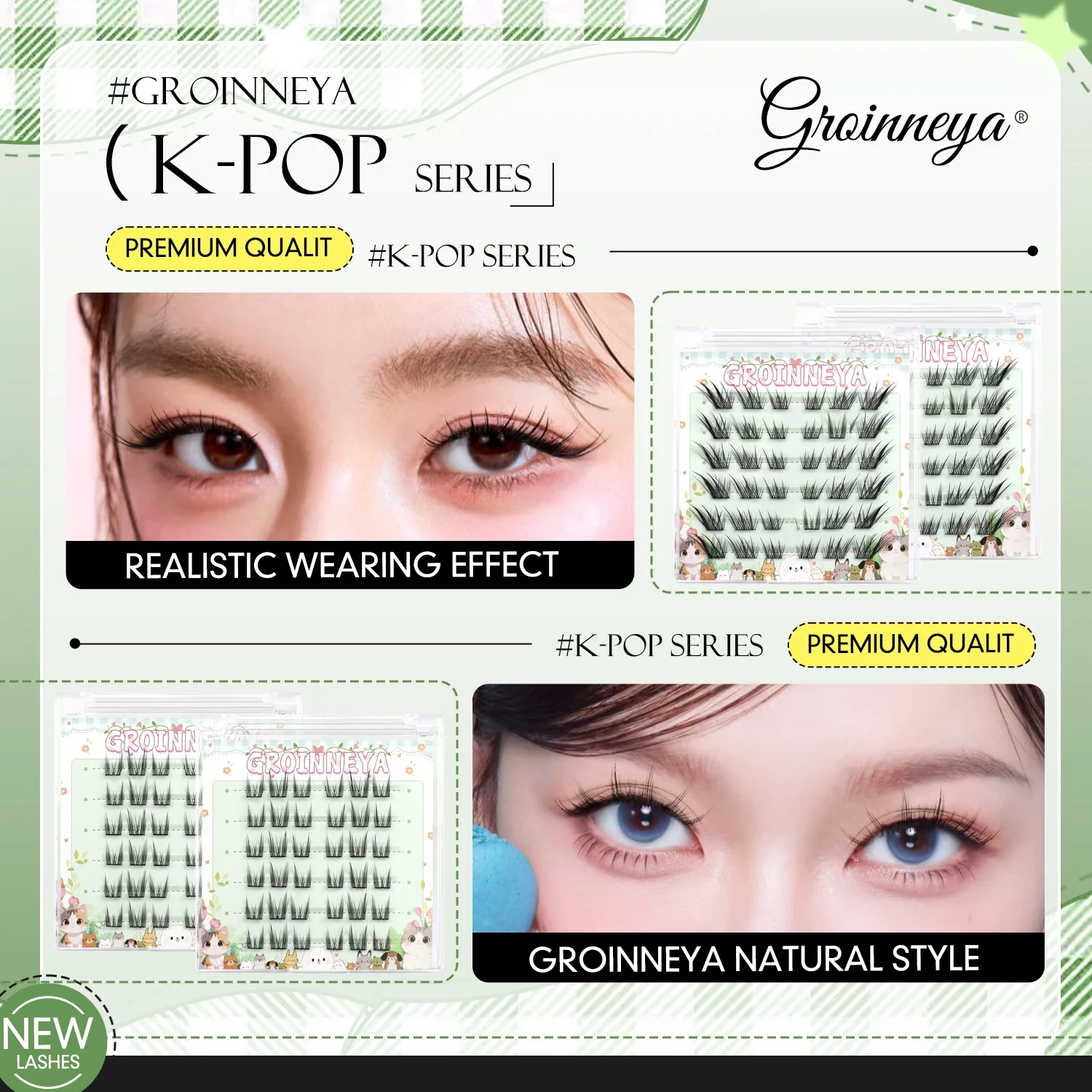 GROINNEYA جلدة مجموعات ذاتية اللصق Wispy لا حاجة للغراء نظرة طبيعية مجموعات مانغا جلدة لتقوم بها بنفسك جلدة ماكياج