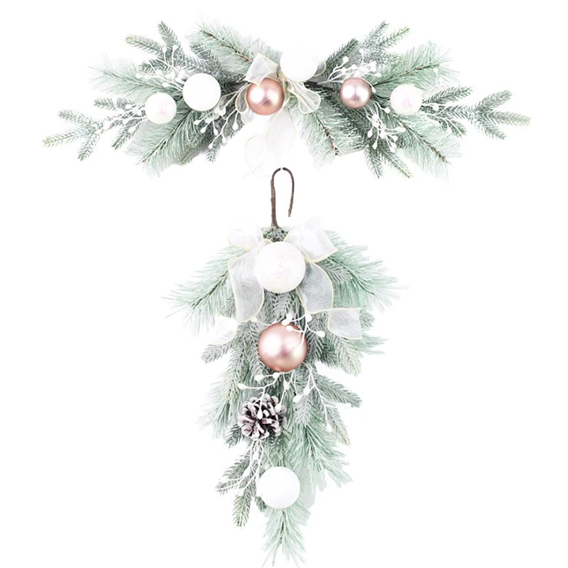 Christmas Wreath for Front Door Upside Down Milky White Pine Cones Winter Garland for Home Holiday Decor