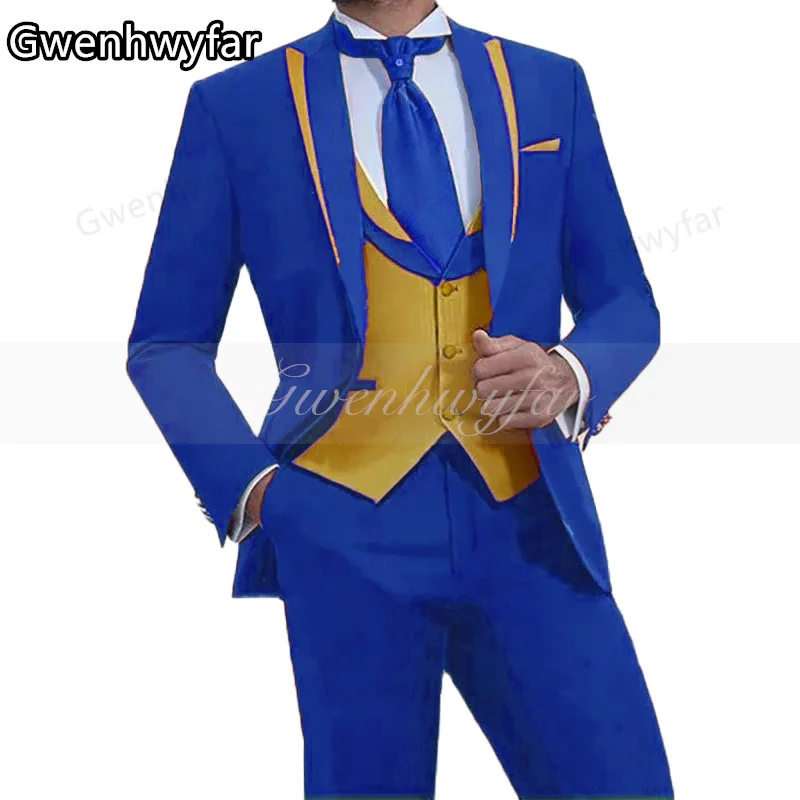 

Gwenhwyar 2025 на заказ темно-синий смокинг жениха с лацканами однобортный смокинг для выпускного вечера, свадьбы, вечеринки, мужской костюм, одежда из 3 предметов