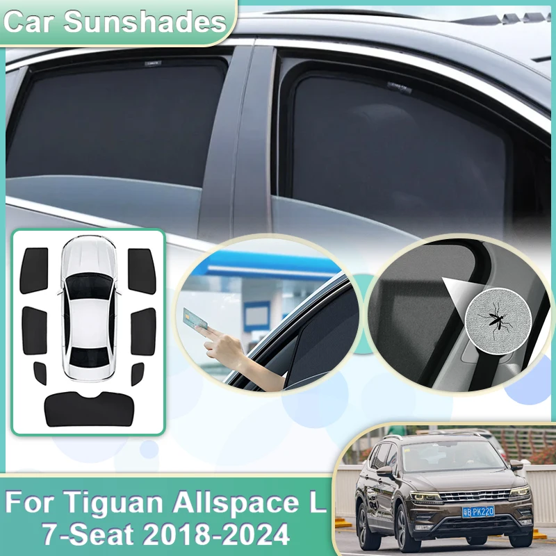 

Car Mesh Sun Shade For VW Tiguan Allspace L LWB 7seats 2018-2024 2023 Magnetic Sunshade Windshield Side Window Visor Accessories