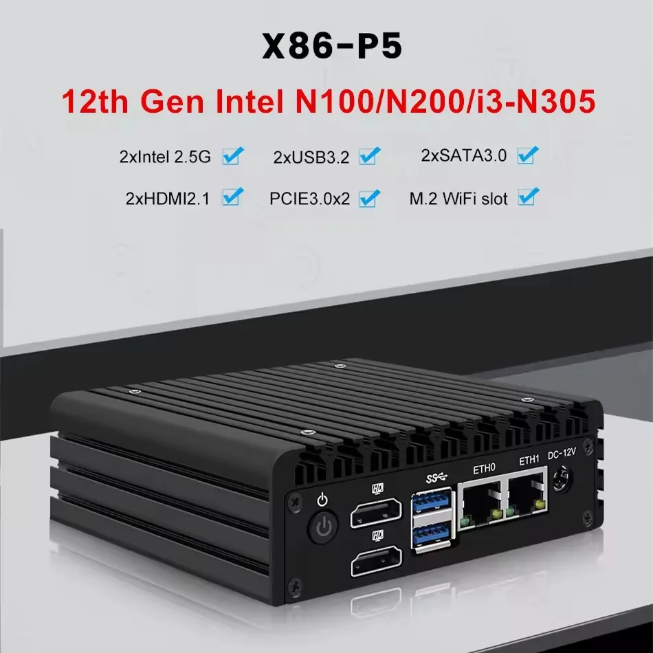 CWWK 12a generazione X86 P5 Super Mini Router Intel i3 N355 N150 DDR5 Firewall PC 2x i226-V 2.5G LAN Mini PC senza ventola Proxmox Server