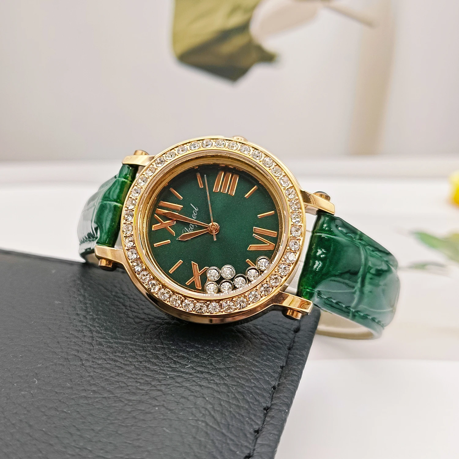Vintage Green Watch for Women, Trendy and Stylish, Waterproof, Luxurious with Diamonds, Niche Camellia Design, Small Green Watch for Women, Perfect for Daily Wear, Dating, and Commuting