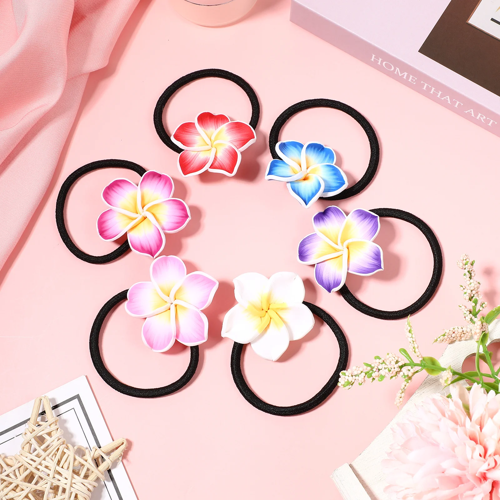 

12Pcs Flower Hair Bands Elastic Hawaiian Plumeria for Summer Parties Tropical Hair Accessories Plumeria Hairband