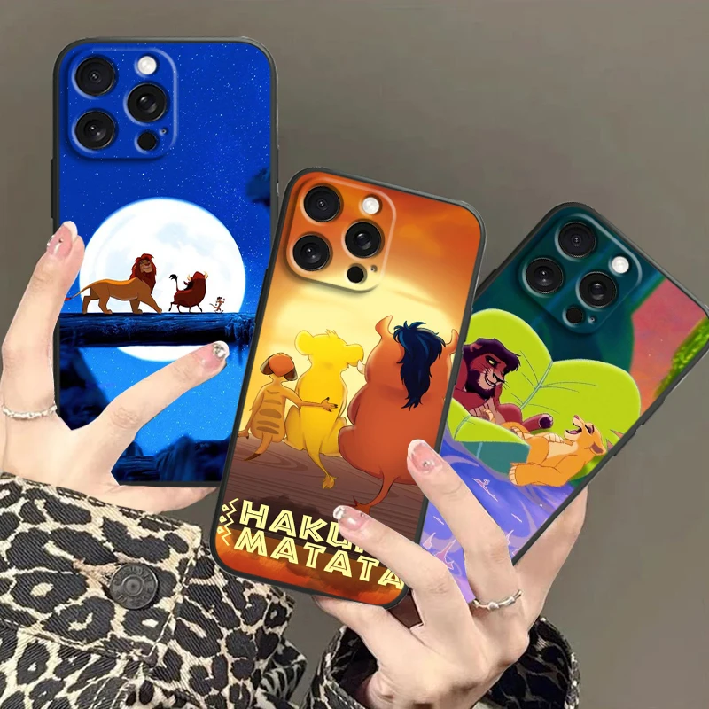 Disney Cartoon The Lion King For iPhone 15 14 13 12 11 XS XR X 8 7 SE Pro Max Plus Mini Black Funda Phone Case