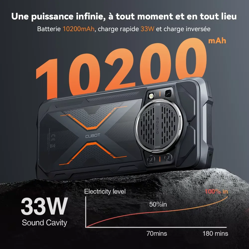 Cubot KingKong Power 3، بطارية 10200 مللي أمبير في الساعة 16(6+10) جيجابايت + 256 جيجابايت هاتف ذكي متين أندرويد، مكبر صوت 123 ديسيبل، شاشة Helio G99,120 هرتز 6.72 بوصة