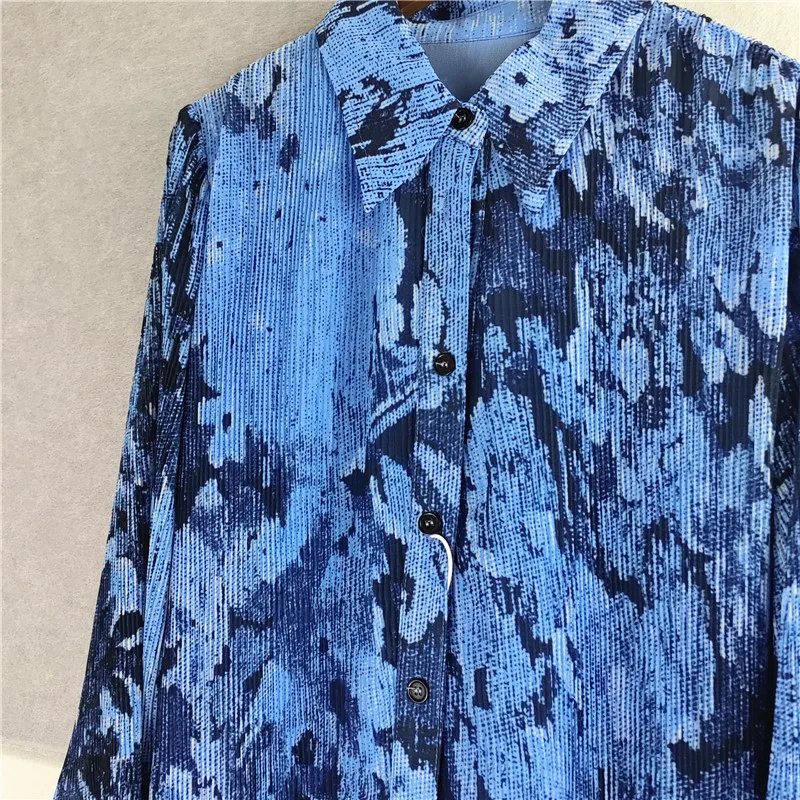 Eleganti abiti da camicia in Chiffon a maniche lunghe per le donne abiti lunghi a vita alta con risvolto Vintage moda Tie Dye Print abiti estivi