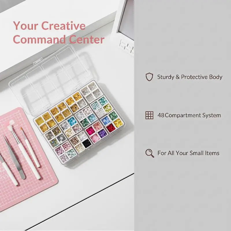 48 Grids Transparent Plastic Nail Accessories Storage Box Compartment Organize Jewelry Earring Bead Container Nail Art Tools