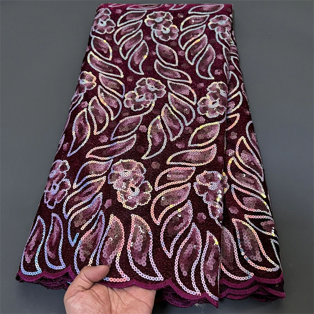 High Quality Latest 2024 African Nigerian Tulle Lace Fabric Sequins Embroidery Dresses Beads Sewing Guipure Prom 5Yards PS0021
