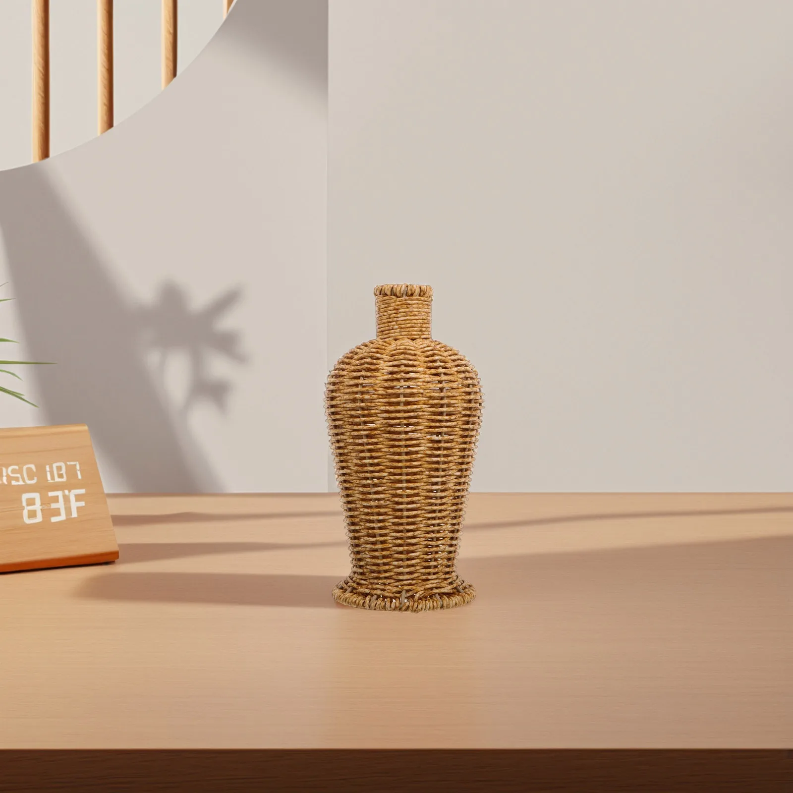 

Plastic Wicker Flower Basket Vase Imitation Rattan Woven Decorative Holder Rustic Dried Floral Pot for Bathroom Bedroom Living