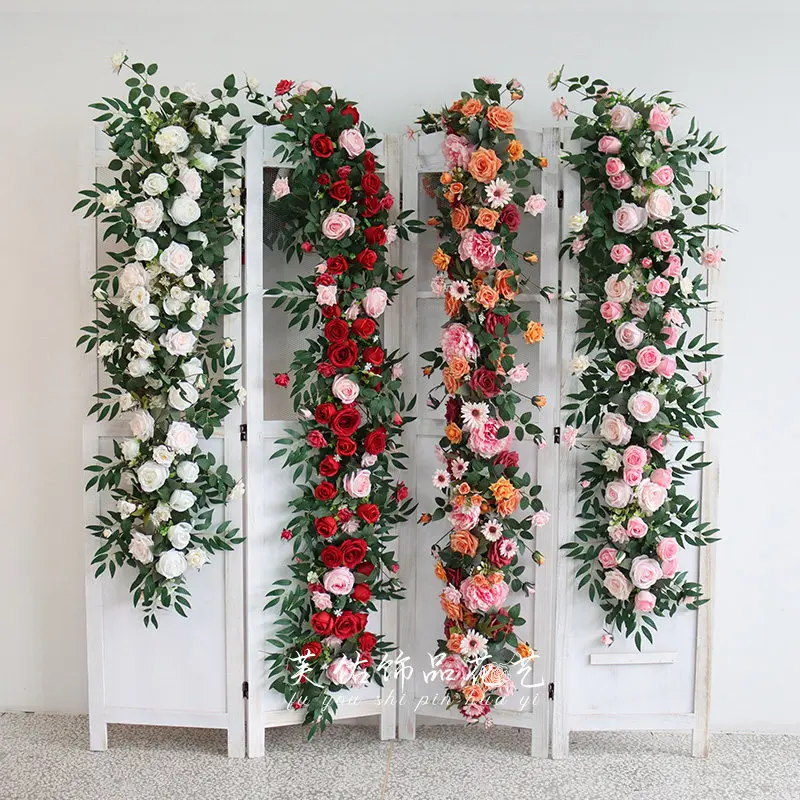 Rose simulation long strip flower row trailing flower shop desktop flower screen background wall air conditioner duct decorative