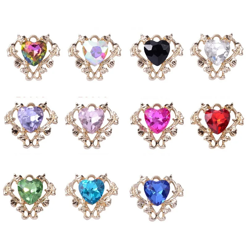 10PCS New Arrival Fashion Statement Earrings Alloy Components Baroque Style Openwork Heart Design Colour-Retaining Crystal Penda