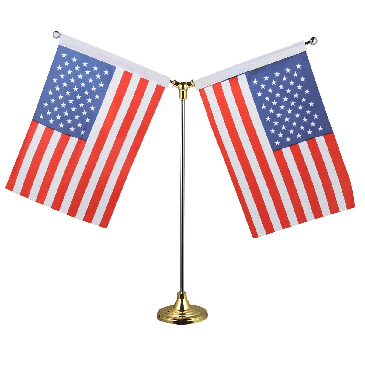1Pcs 21x14cm Us Flag Table Banner for Desk Office Home Decoration Polyester Mini Flag with Stable Gold Base Uv Resistant Vivid