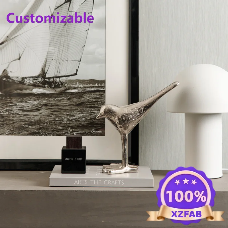 Factory Direct 2026 Aluminum Silver Bird Ornament Modern Simple Nordic Model Room Living Room Entrance Wine Cabinet Decoration