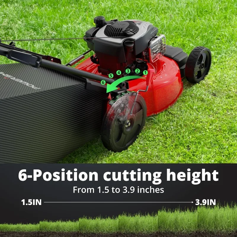 جزازة العشب بالغاز مقاس 21 بوصة مع محرك B&S، 3 في 1 (حقيبة/متعددة/تفريغ خلفي)، ذاتية الدفع، 6 ارتفاعات قطع، متينة #6