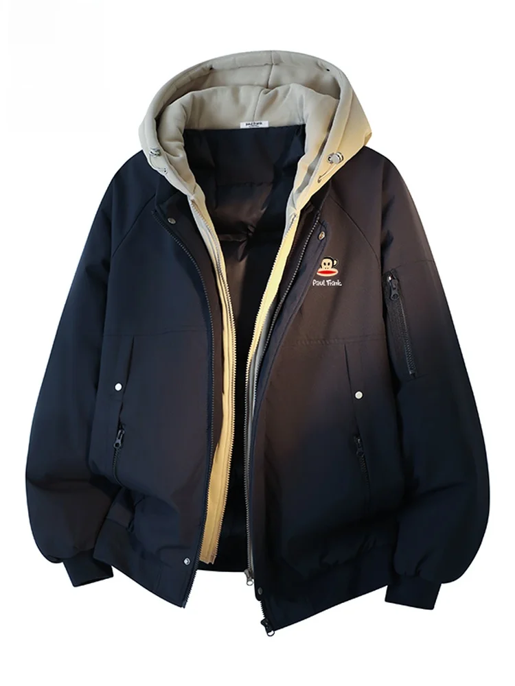 

Мужская хлопковая куртка Paul Frank Monkey, имитация двухслойной, повседневная, теплая, в американском стиле, зимняя, модная верхняя одежда для молодежи