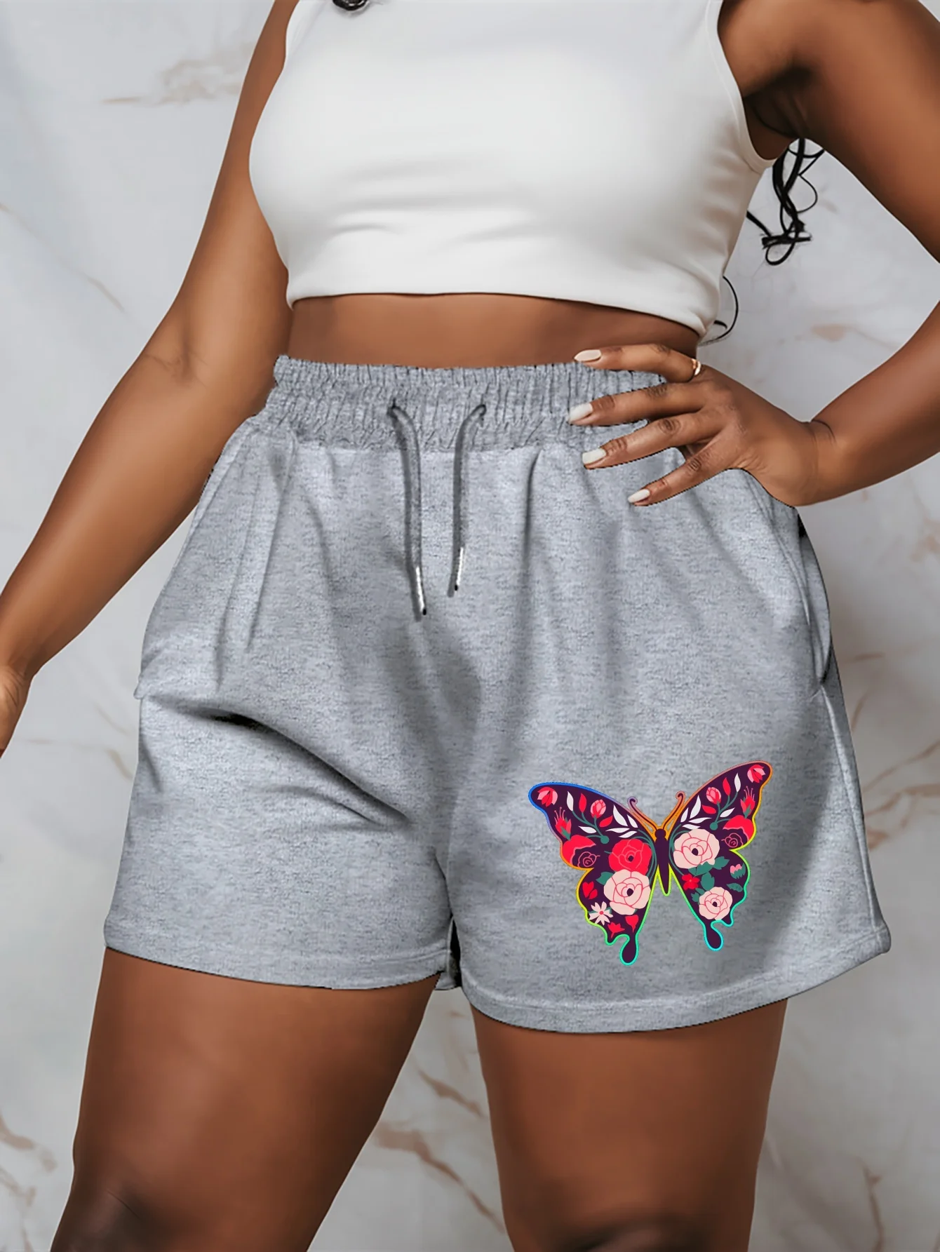 Women's Summer Butterfly Shorts Elastic Waistband Sweat-wicking and Breathable Suitable for Sports Running and Fitness