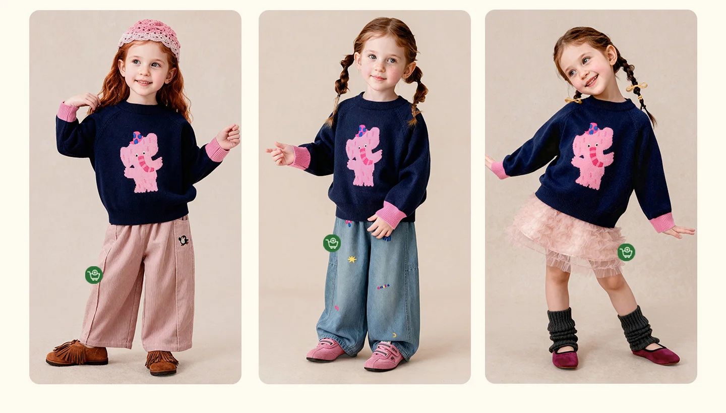 Amila 2026 Herbst Neuer Kinderpullover aus Wolle mit Raglanärmeln, Cartoon-Motiv mit niedlichen Haustieren, modisch, lässig, bequem, für den täglichen Gebrauch, Langarm-Oberteil – Detail 4