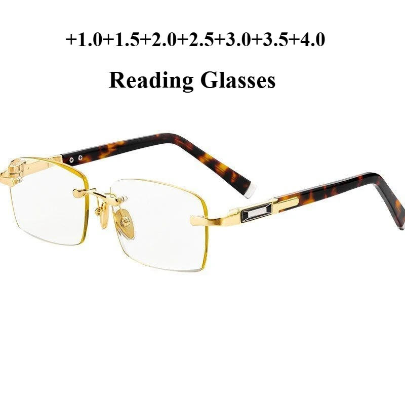 +1,0 bis +4,0 Business Presbyopie-Brille, natürliches Metallmaterial, randlos, fortschrittlicher Schutz, Lesebrille