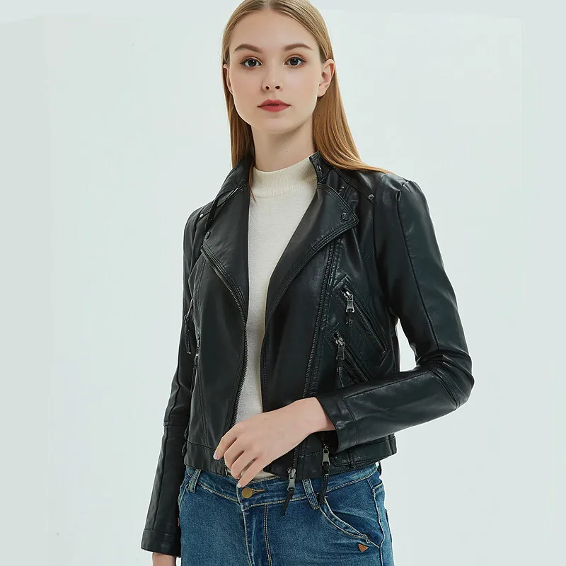 

2024 Spring and Autumn Clothing Leather Clothes Women's Jacket Leather Clothes PU Leather Motorcycle Short Fit Small Coat