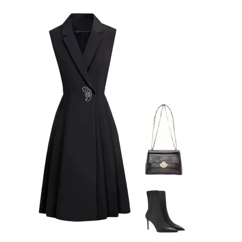 LIBIELIY 2025 New Dress Vest Female Spring Autumn Medium To Long Slim Blazer Vest Ladies Sleeveless High Fashion Professional C