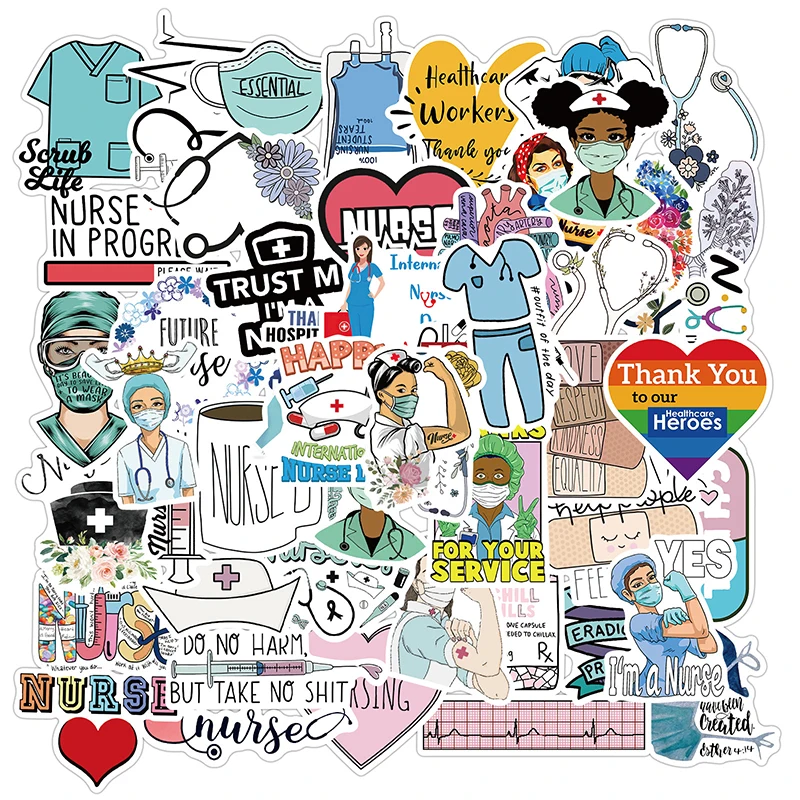 50Pcs Doctors Nursing Nurse Cute Angel Graffiti Stickers Luggage Laptop Decal