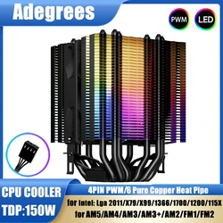 CPU Air Cooler 4Pin 6 Heat Pipes PC Procesor RGB CPU Fan for Intel LGA 1700 1200 1150 1151 1155 2011 X79 X99 1366 AM3 AM4 AM5