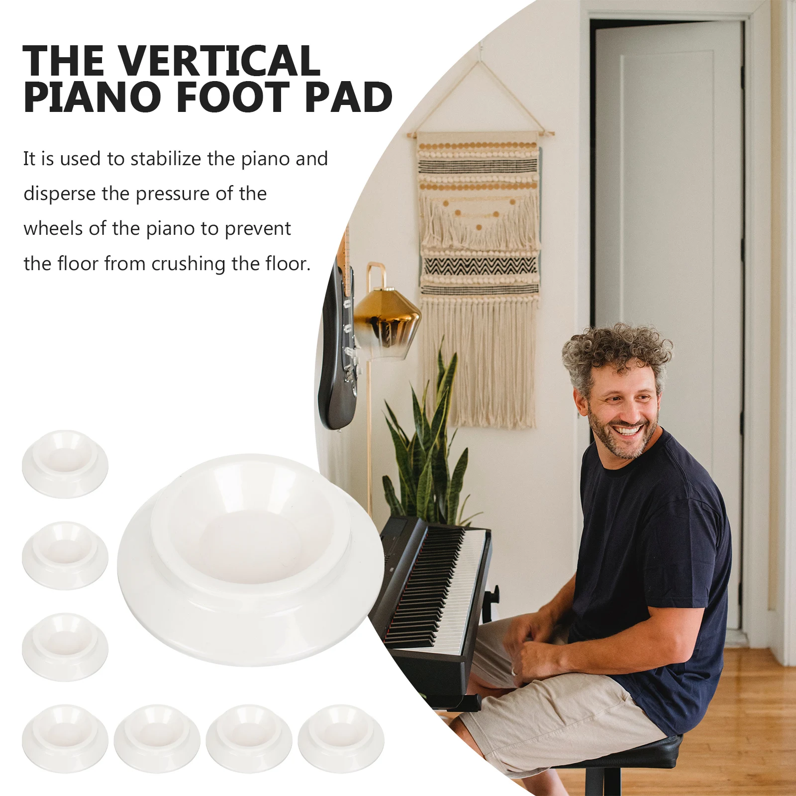 

8pcs Foot Pads Non Skid Protective Floor Mat White Transparent Upright Piano Universal Anti Shock Cushioning Piano Accessories