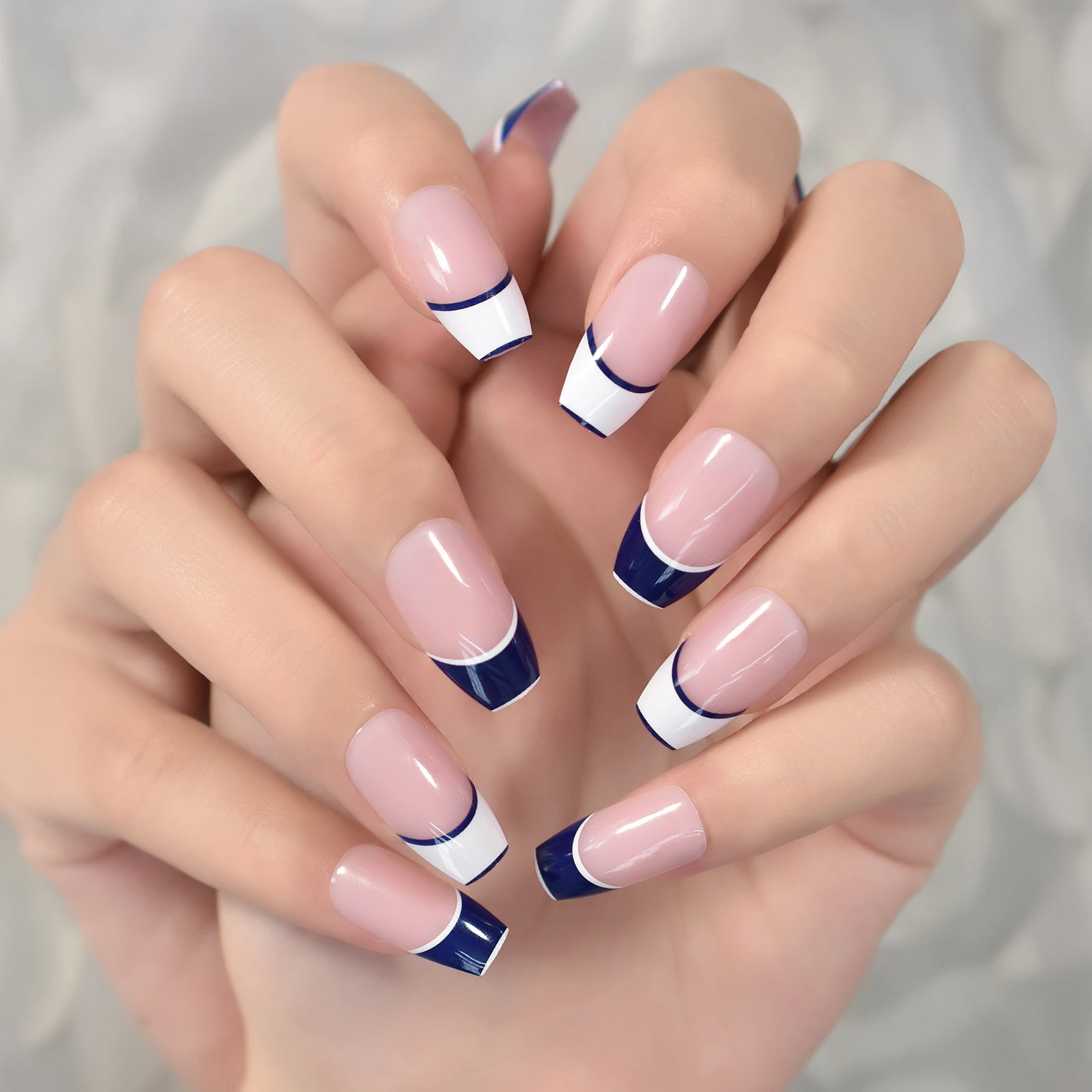 Unhas brilhantes grossas frança bule branco topo unhas falsas com abas curto caixão manicure atacado imprensa em unhas unhas falsas