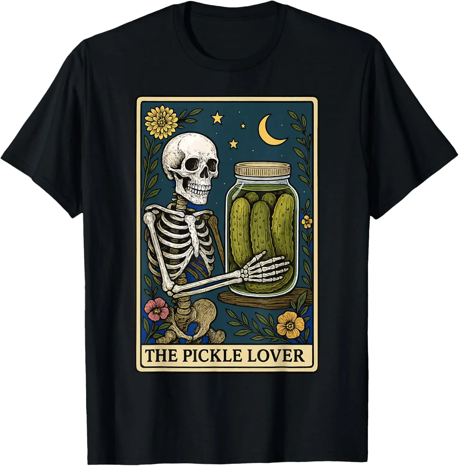 The Pickle Lover Tarot Card T-Shirt Versatile, heavyweight pure cotton short-sleeve tee—trendy, thick fabric; a great gift for Christmas or Halloween.