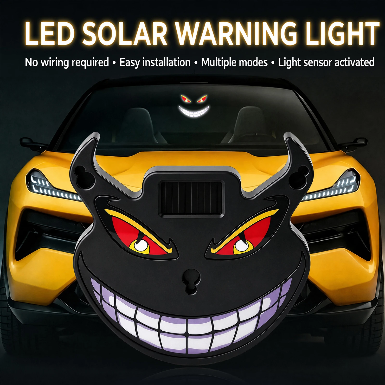 Eye LED Car Window Atmosphere Light Solar Powered Breathing Mode Vibration Sensor Suction Cup Mount