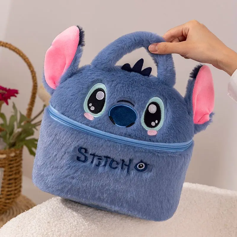 Tas Kosmetik Kapasitas Besar Warna Permen Motif Kartun Stitch Lucu untuk Wanita, Tas Perlengkapan Mandi Portabel Anime Musim Gugur dan Musim Dingin