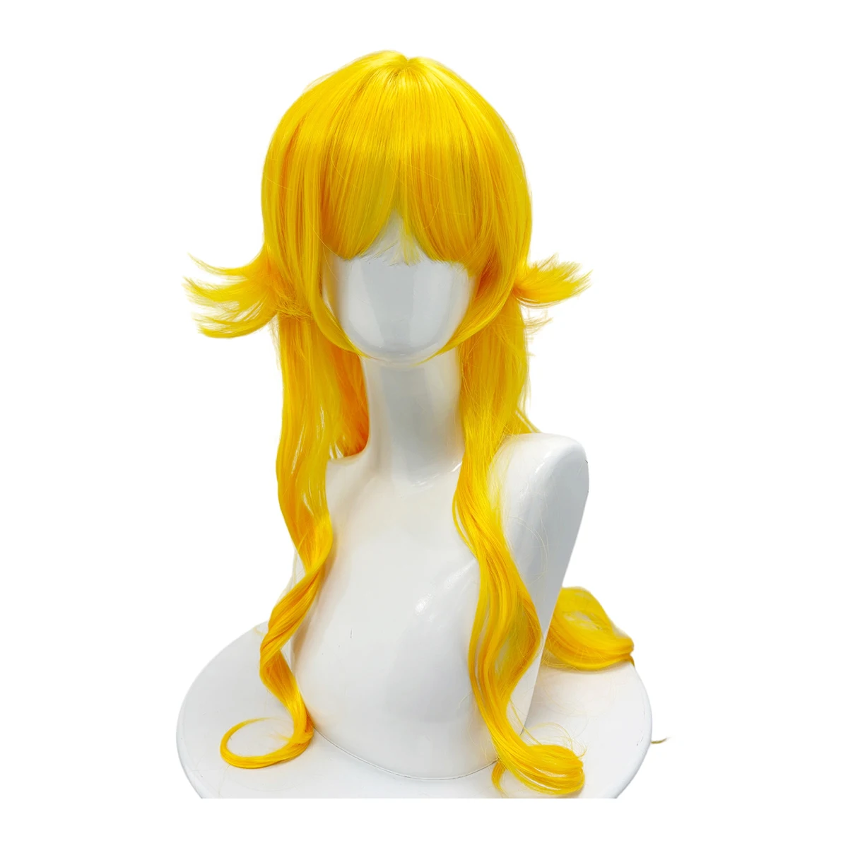 Bright Yellow Long Wavy Layered Wig Synthetic Hair Air Bangs Anime Cosplay Halloween Costume Party Full Wigs for Girls Women