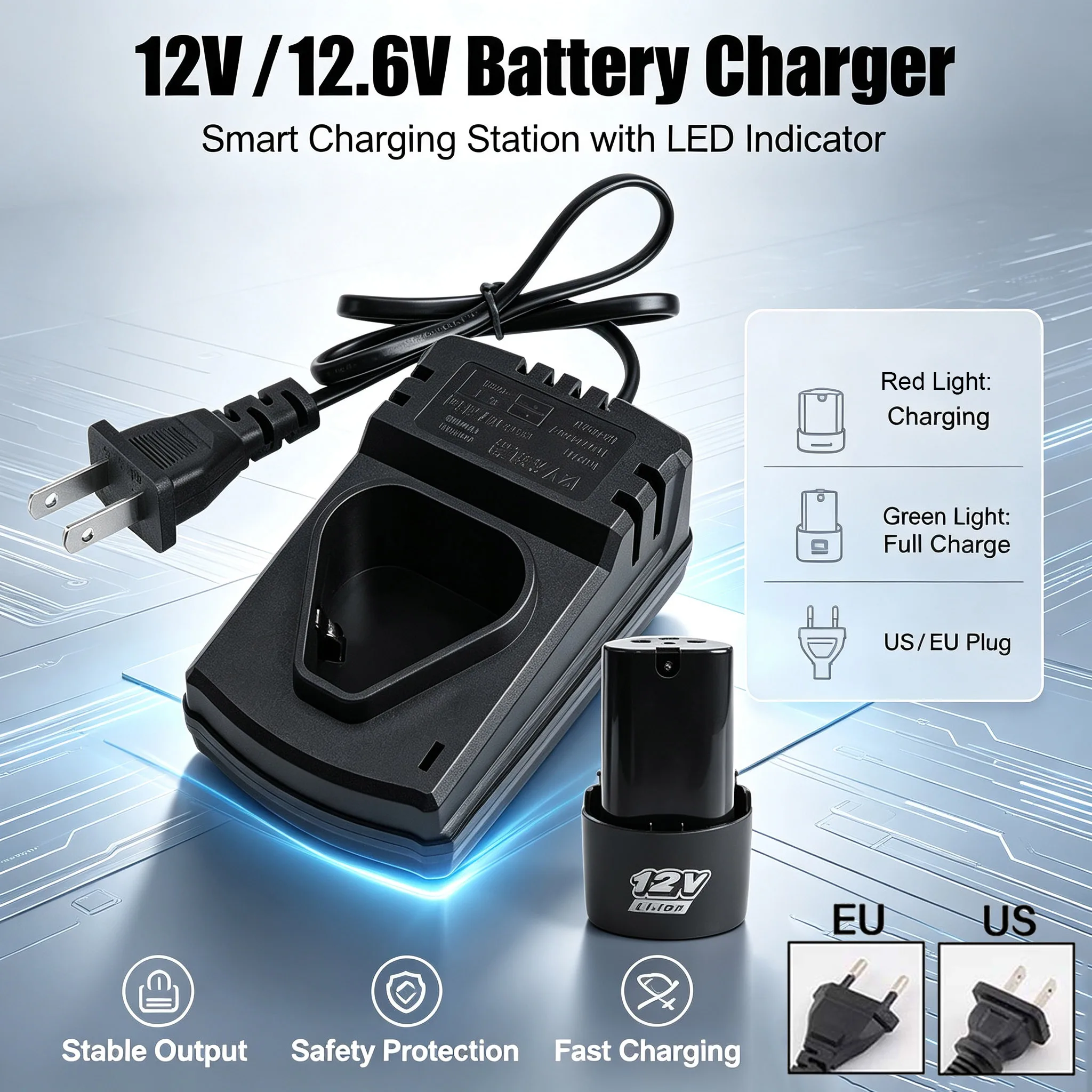 Li-lon Rechargeable Charger 12V/12.6V Universal Electric Drill Charger Support 100-240V For Hand Drill Electrical Wrench US/EU